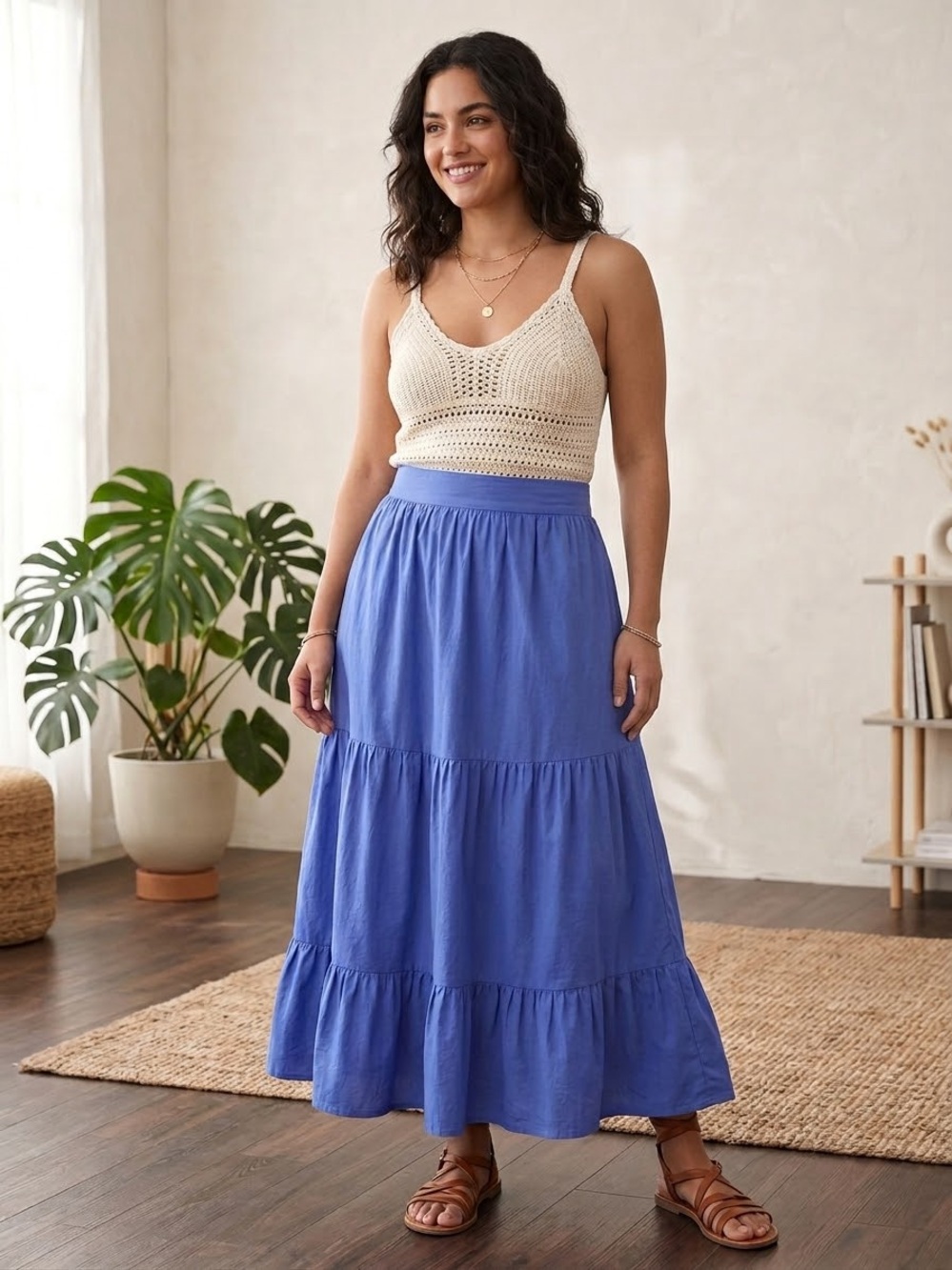 Japna Blue Maxi Skirt 100% cotton Size Small